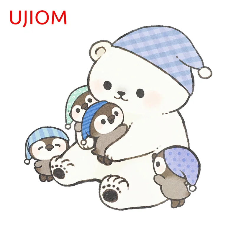 UJIOM 13cm X 12.8cm Chibi White Bear and Penguin Wall Stickers Funny Graffiti Decal Creative Cute Kitchen Cupboard Murals