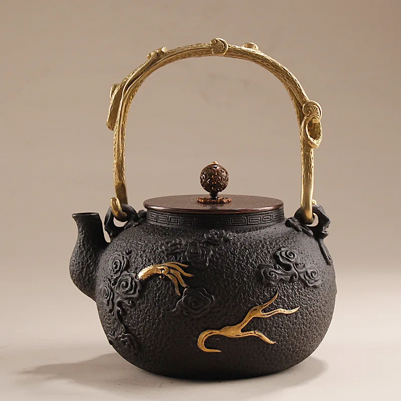 1.2L Cast Iron Water LETTLE/Gongfu Tea Pot with Patterns, High-End Business Gift, Chinese Retro Style,Handmade,Household Tea Set