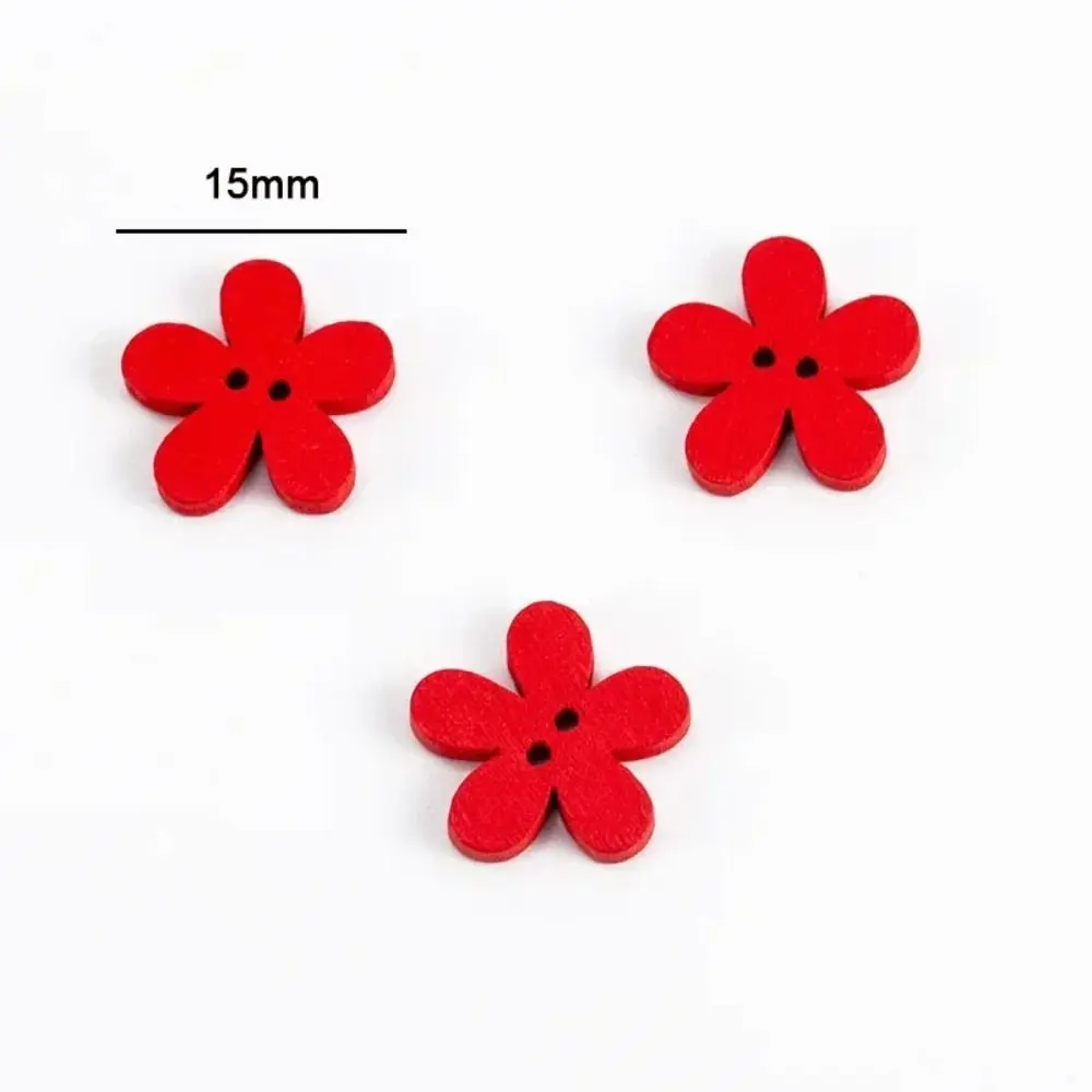 100pcs DIY Flower Shaped Flower Wooden Button 2 Holes Flat-back Clothing Button Cute Colorful Sewing Button Clothing Sewing