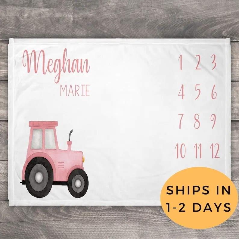 

Pink Tractor Milestone Blanket Personalized Girl, Farm Milestone Blanket, Monthly Milestone Blanket, Farm Nursery, Farm Baby Sho