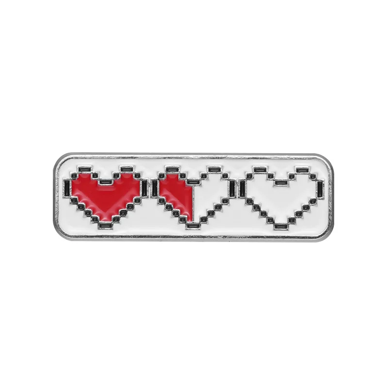 Creative Game Blood Enamel Pins Pixel Red Heart Heart Container Brooches Bag Lapel Badges Funny Jewelry Gift for Kids Friends