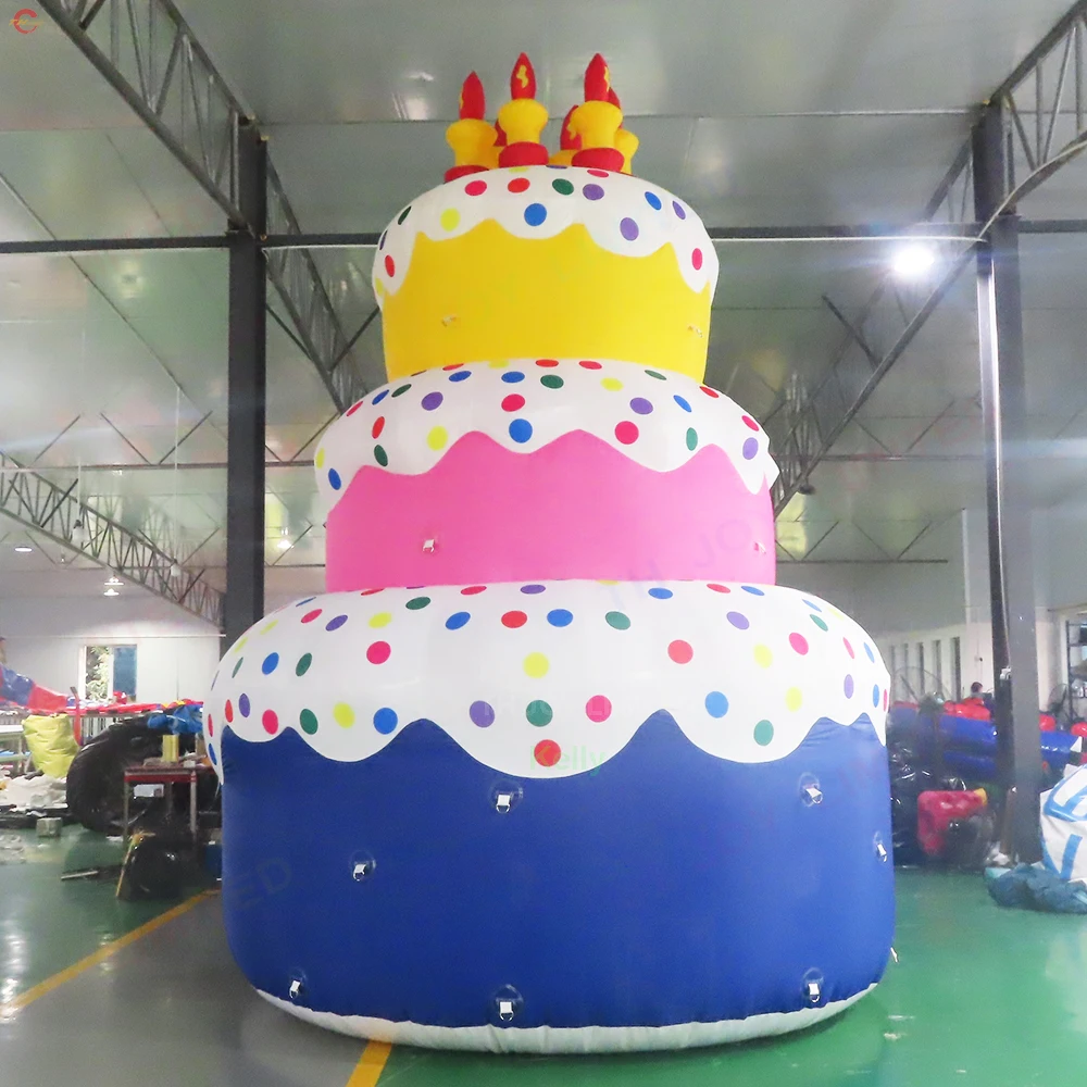 19ft Giant Inflatable Birthday Cake Ground Balloon Nylon Oxford Blow Up Cake Model for Outdoor Advertising with Blower