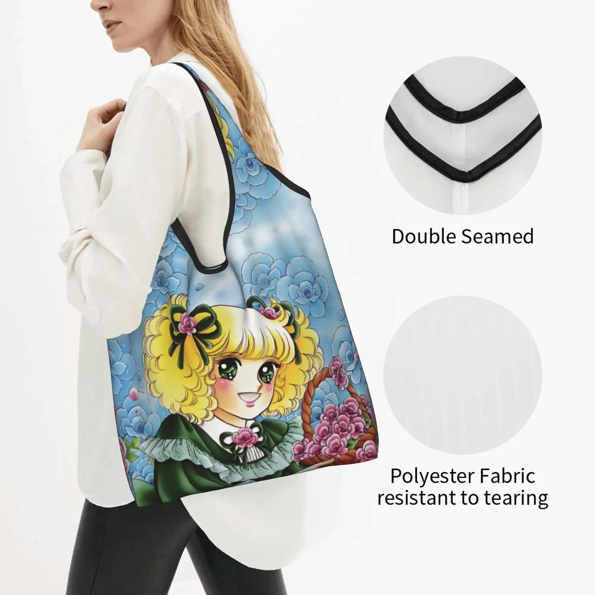 Funny Candy Candy Cartoon Nime And Terence  Shopping Tote Bag Portable Candice Anime Manga Girl  Grocery Shoulder Shopper Bag