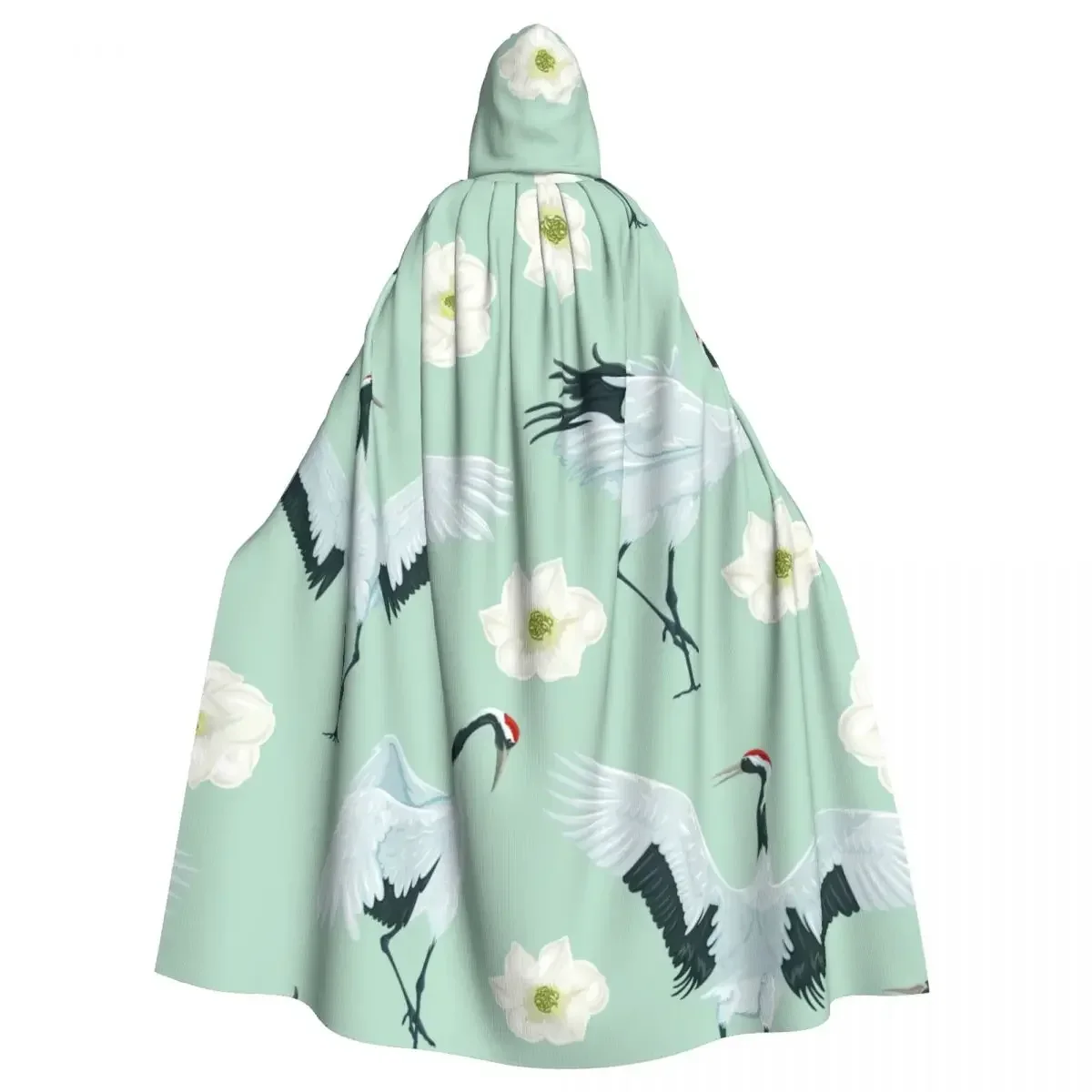 

Fashion Night Wear Suitable For Both Men And Women Hooded Cloak Polyester Unisex Witch Cape Costume Accessory Cranes And Flowers