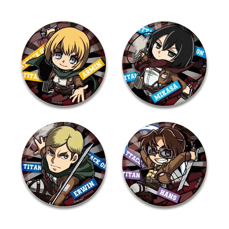Attack on Titan Anime Badge Eren Levi Armin Arlert Erwin Round Brooches for Backpack Clothes Cartoon Cosplay Pins Fans Gifts
