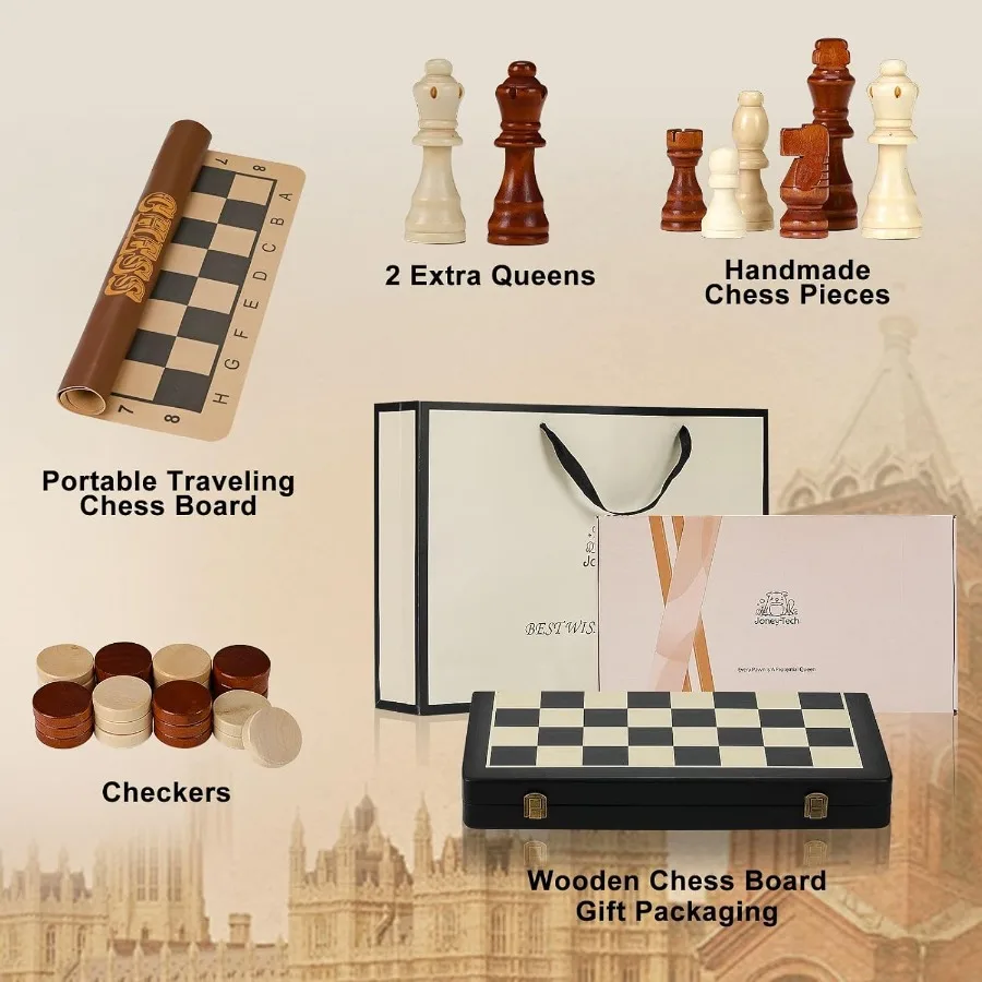 16 مجموعة شطرنج خشبية 2 في 1 مجموعة لعبة الداما الشطرنج المغناطيسية القابلة للطي مع ألعاب لوحة الشطرنج المحمولة للسفر هدية للبالغين I