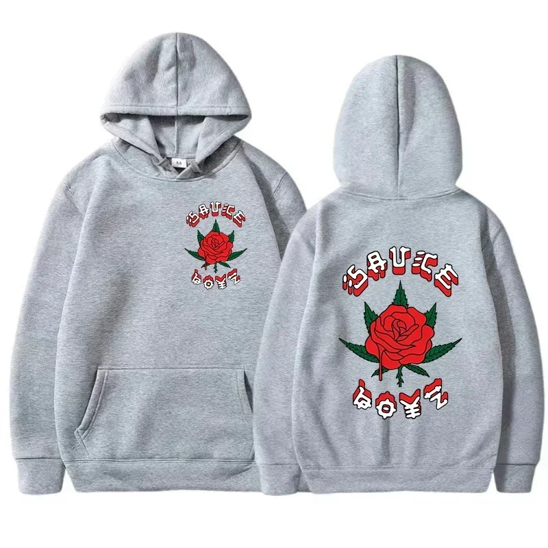 

Hoodie with rose print fashion sportswear, hip-hop casual men's and women's clothing, autumn and winter street top, men's sports