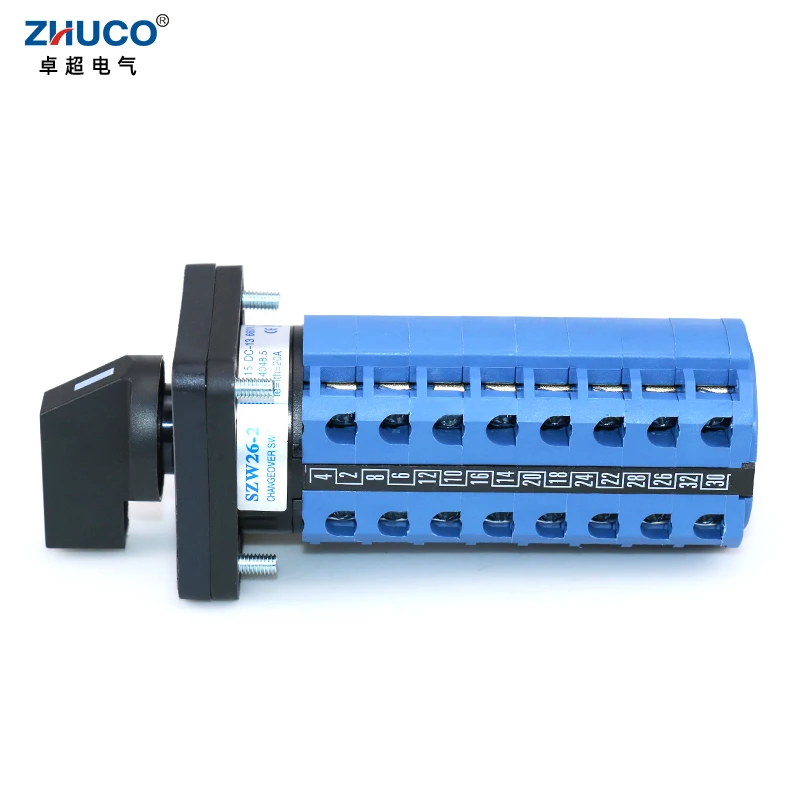 ZHUCO SZW26/LW26-20 3 Position 8 Phase 32 Terminals ON OFF ON 20A 660V Universal Rotary Changeover Switch 64X64 48X48 mm Panel