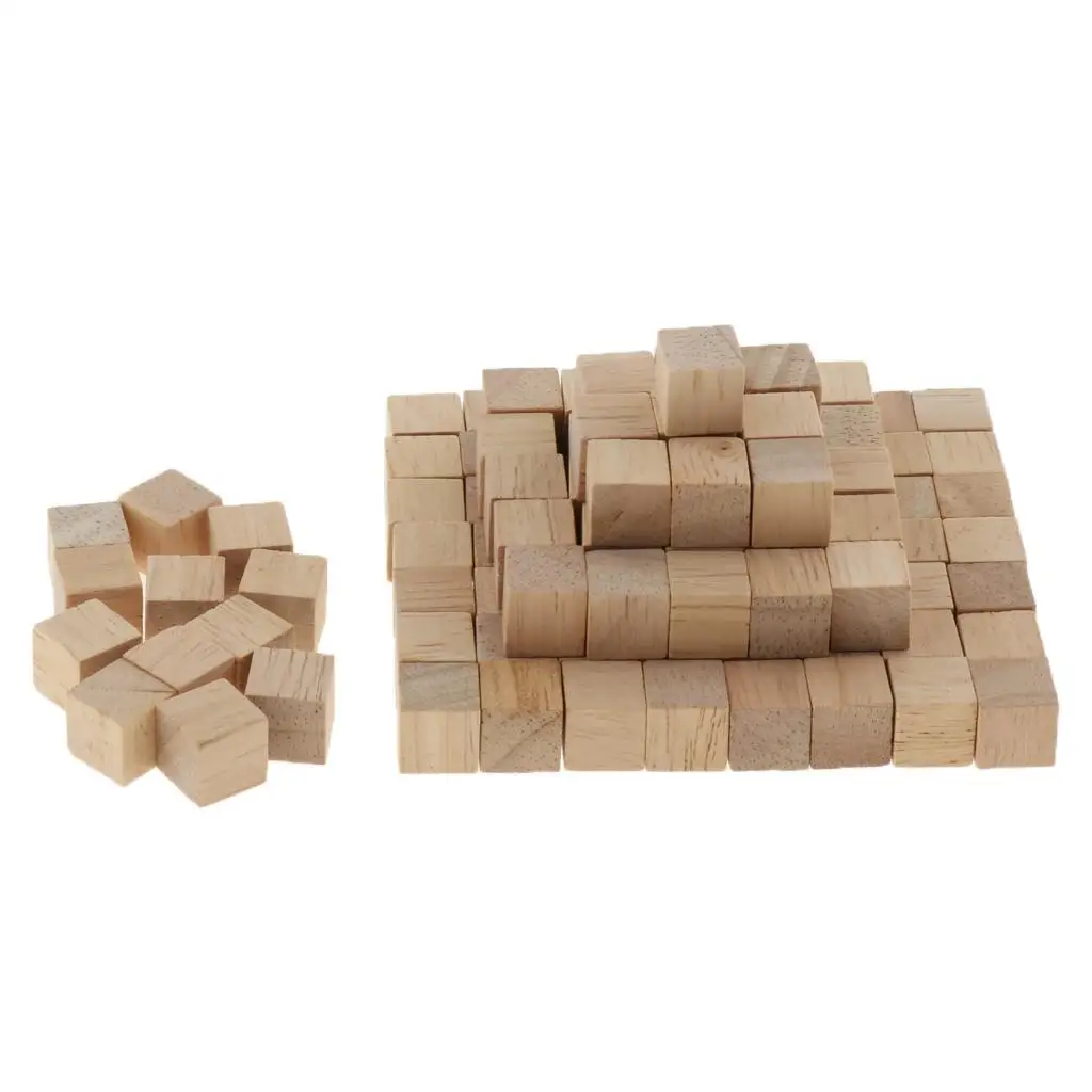 Cubes en bois non finis en vrac pour baby shower, aides mathématiques et fuchsia, briques de construction, bricolage, 1cm, 100 pièces par commande