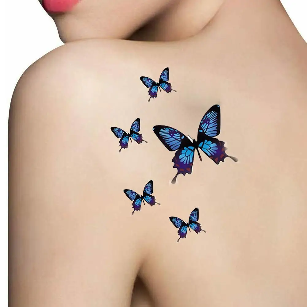 Pegatina de tatuaje de clavícula Sexy para hombres y mujeres, patrón 3D azul, arte temporal, tatuaje desechable, pegatinas impermeables para el cuerpo, envío Q8G6