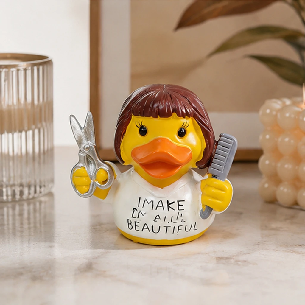 Humorous Resin Duck Sculpture Outdoor Garden Gnome Alternative Funny Letter Print Rubber Duck Barber Shop Desktop Ornament Resin