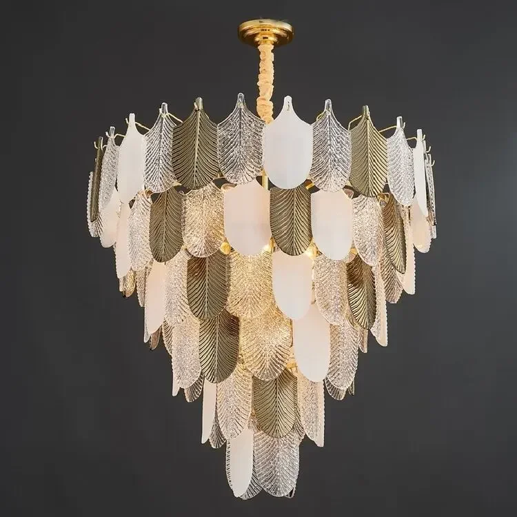 

Light luxury chandelier creative feather living room chandelier modern villa dining room chandelier glass large