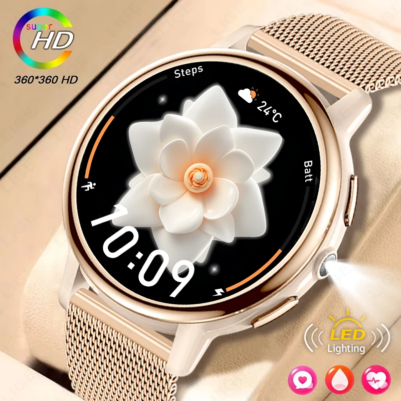 

LIGE Роскошные умные часы для женщин HD-экран всегда на дисплеи Bluetooth-вызов Монитор сердечного ритма и здоровья Водонепроницаемые умные часы Новинка