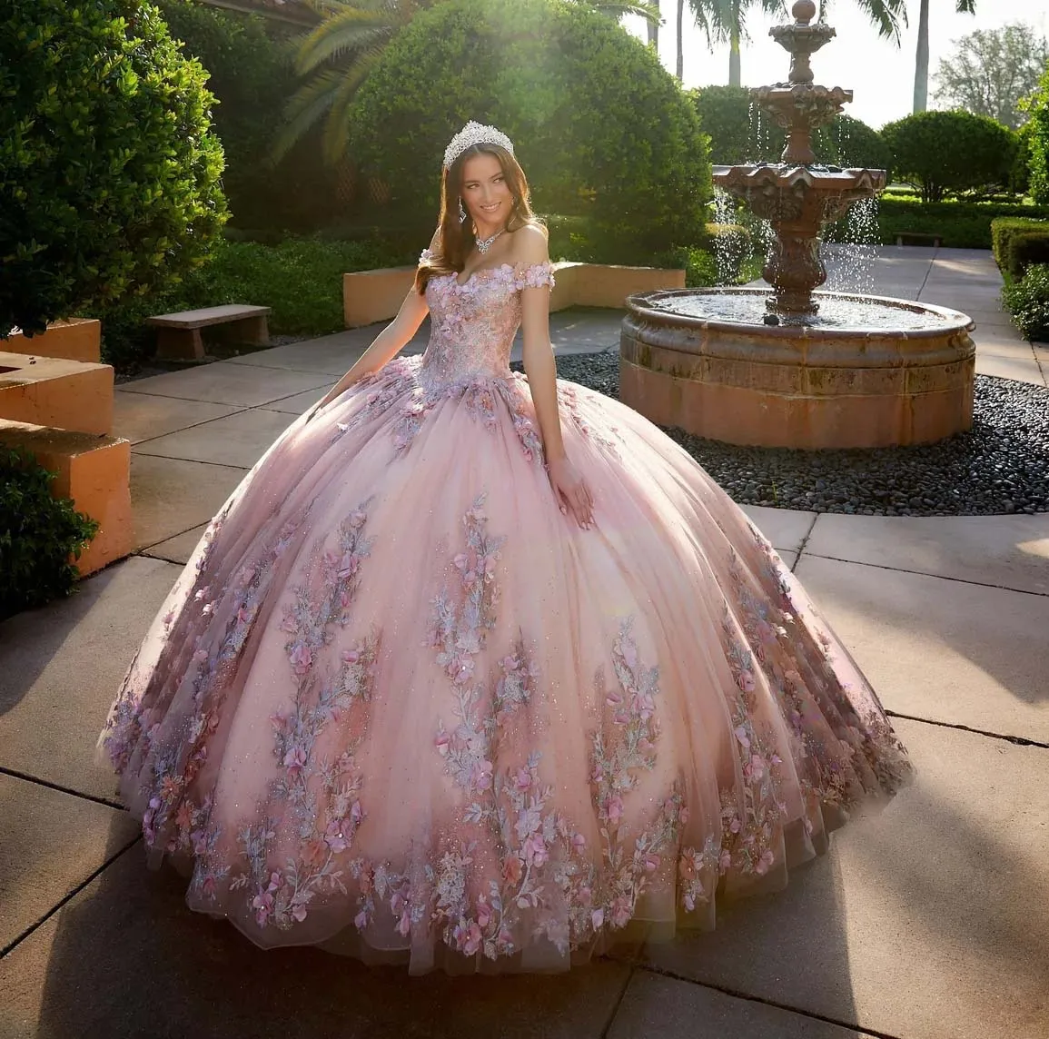 Puffy Quinceanera Dresses Ball Gown Off The Shoulder Tulle Appliques Cheap Sweet 16 Dresses Customized