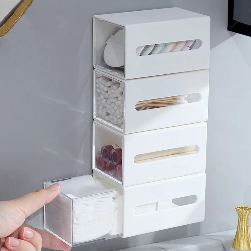 Wall Mounted Storage Box Punch-Free Lipsticks Cotton Swab Jewelry Box Bathroom Organizer Home Office Mini Drawer Sundries Case