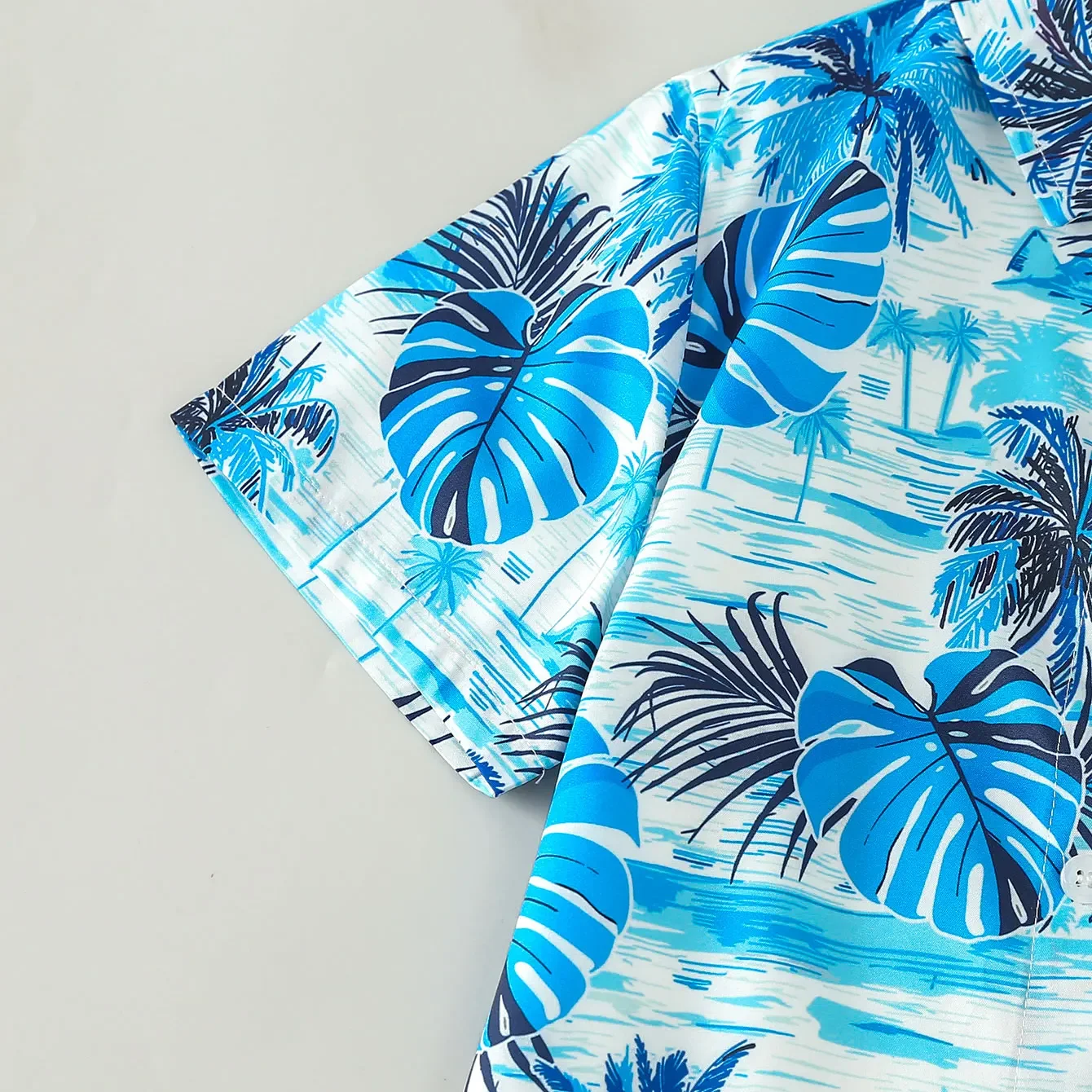 Boy's short-sleeved carfront suit, casual, printed palm le, beach vtion, gentleman style, square collar, summer