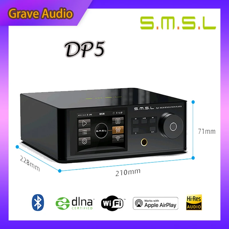SMSL DP5 ES9038PRO MQA Bluetooth 4.0 Player Digital Turntable Decoder Headphone Amplifier AirPlay DINA WiFi DSD256