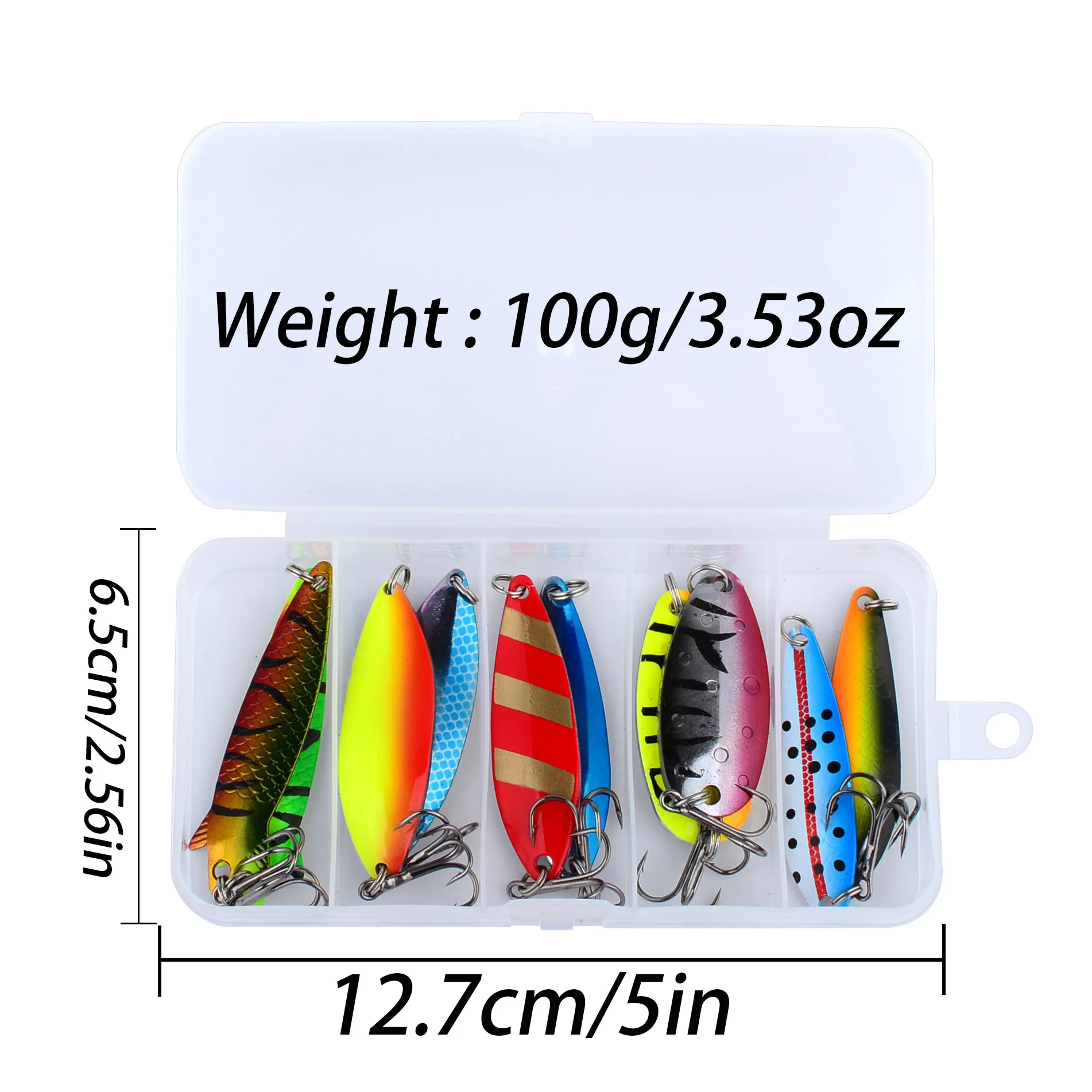 Conjunto de iscas de colher de 10 peças, kit de colheres de pesca de metal múltiplos 4.5-6cm 5.3-10.5g, elenco longo para truta de água doce pique baixo