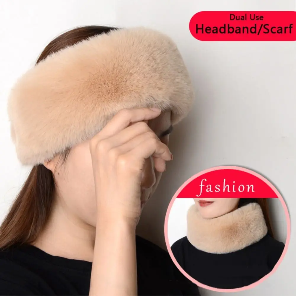 Snow Accessories Faux Fur Headband Fur Faux Outdoor Winter Neck Scarf Double Sided Plush Warm Fluffy Plush Headwear