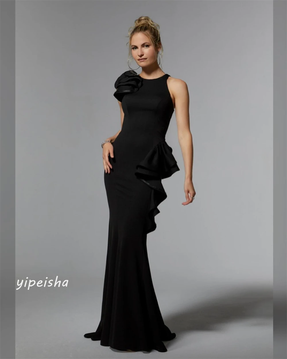 ที่กําหนดเองชุดราตรี Draped Pleat Ruched Party Mermaid O-Neck Bespoke โอกาสชุดเดรสยาว