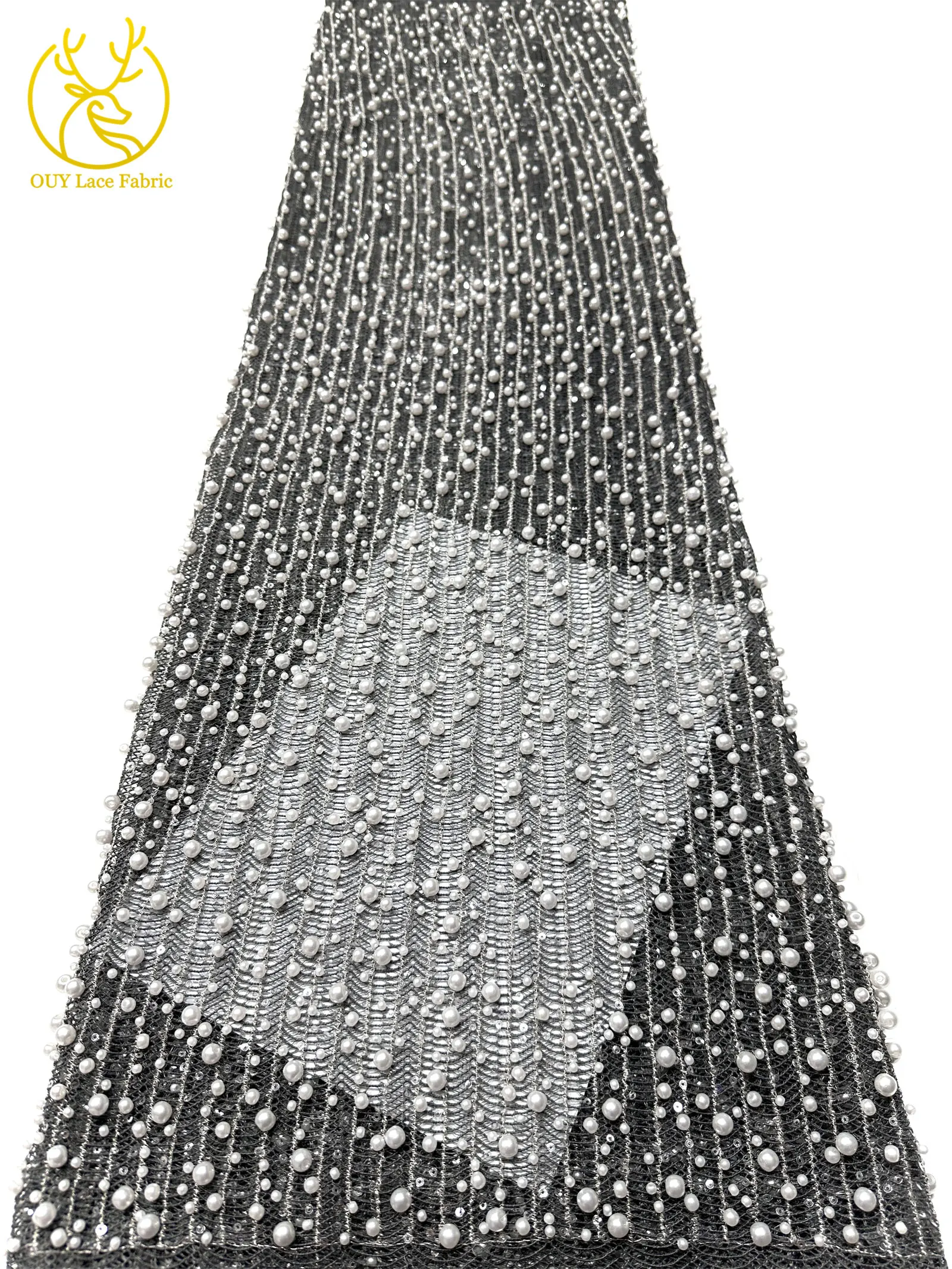 Neues Design Afrikanischer Großer Perlen-Spitzenstoff 2026 Nigerianischer Perlen-Pailletten-Spitzenstoff für Abendkleider Nähen 5 Yards – Detail 35