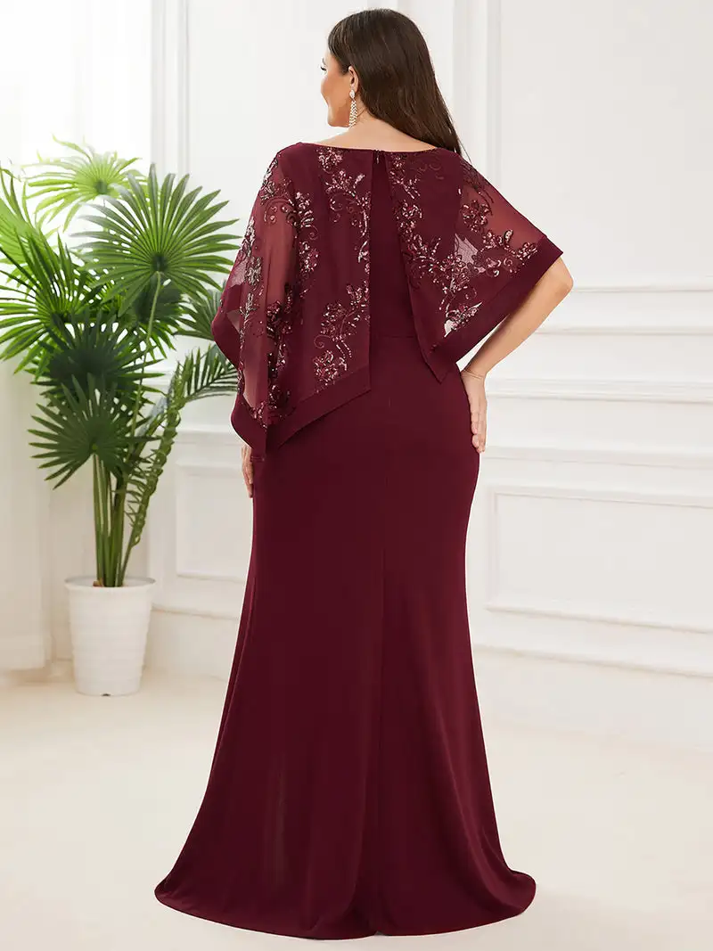 Robe longue à col rond et demi-manches pour femmes, robe droite, longueur au sol, robe de Rhbordeaux, grande taille, élégante, 2023