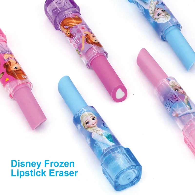 Disney Frozen Lipstick Erasers Set Children Cartoon Shape Rotating Eraser 8Pcs Student Erasers Stationery Set Students Supplies