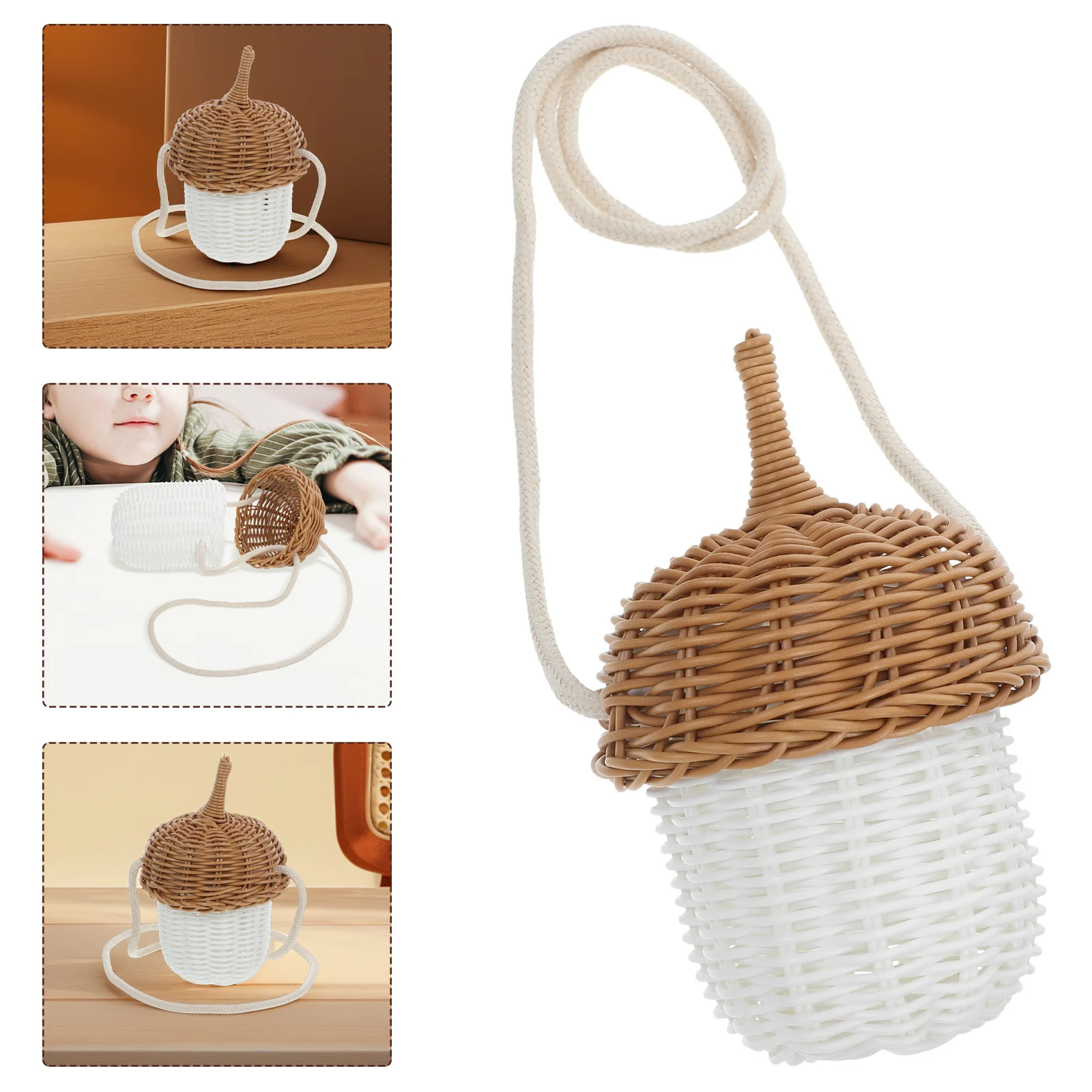 

Handwoven Acorn Shaped Basket Bag for Women, PP Woven Crossbody Shoulder Purse, Multipurpose Flower Storage Container, Chic