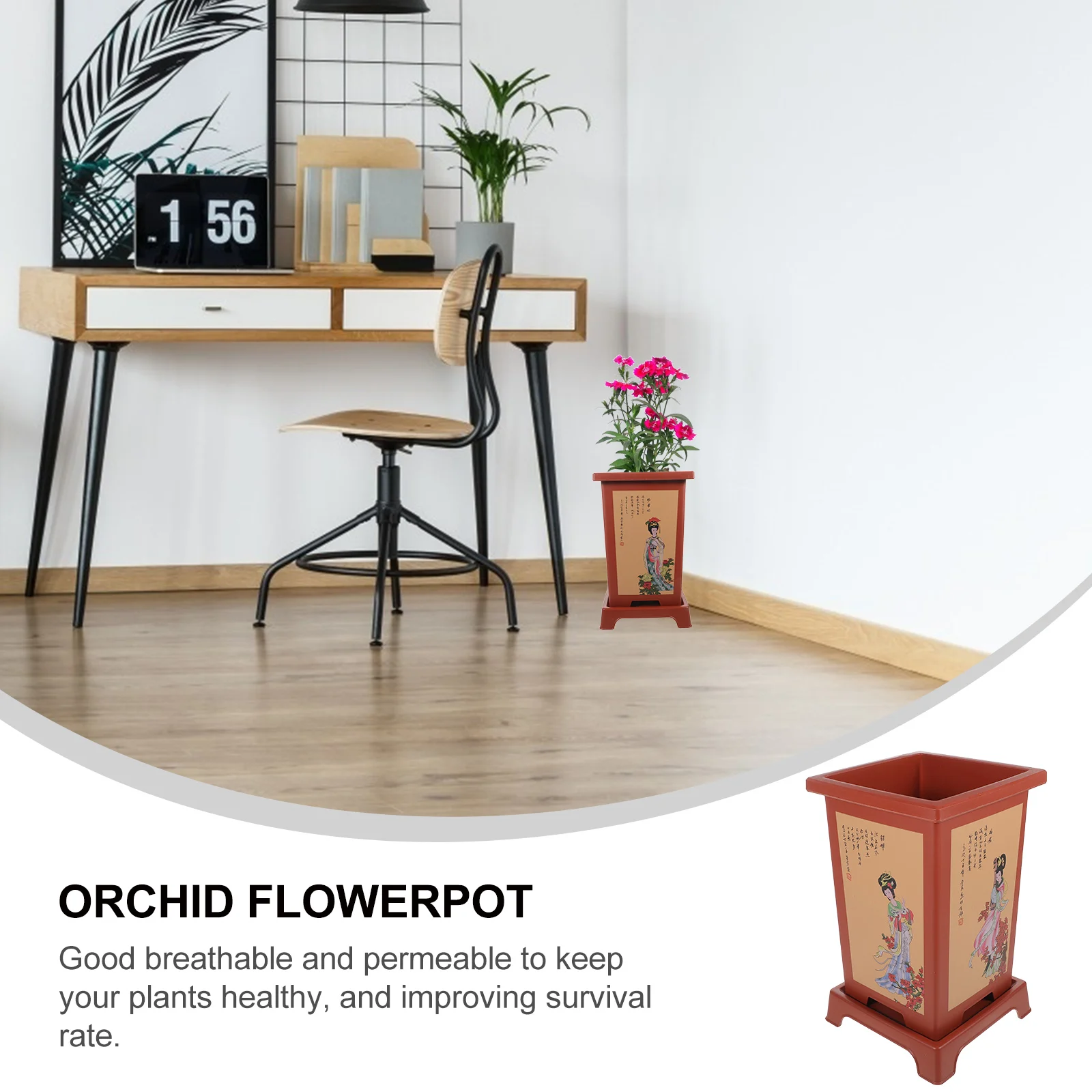 

1 set Imitation Purple Sand Flowerpot Resin Planting Pot Orchid Decorate Indoor Household Gardening Supplies Nursery Holder