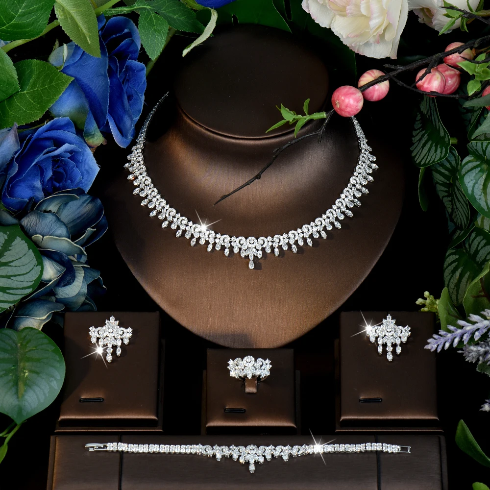 HIBRIDE New Premium Elegant Jewelry Necklace Earrings and Bracelet Set Women's Wedding Bridal Travel Everyday Gift S-1222