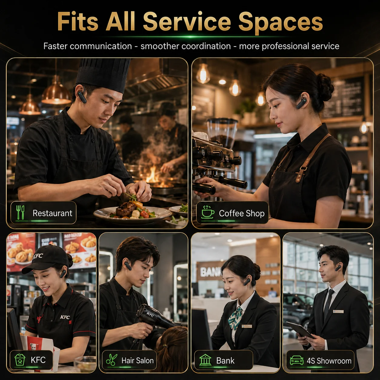Eralion 168C 2 Pack Mini Ear Hook Wireless Walkie Talkies, Lightweight Efficient High Quality Intercom for Restaurant Cafe Salon