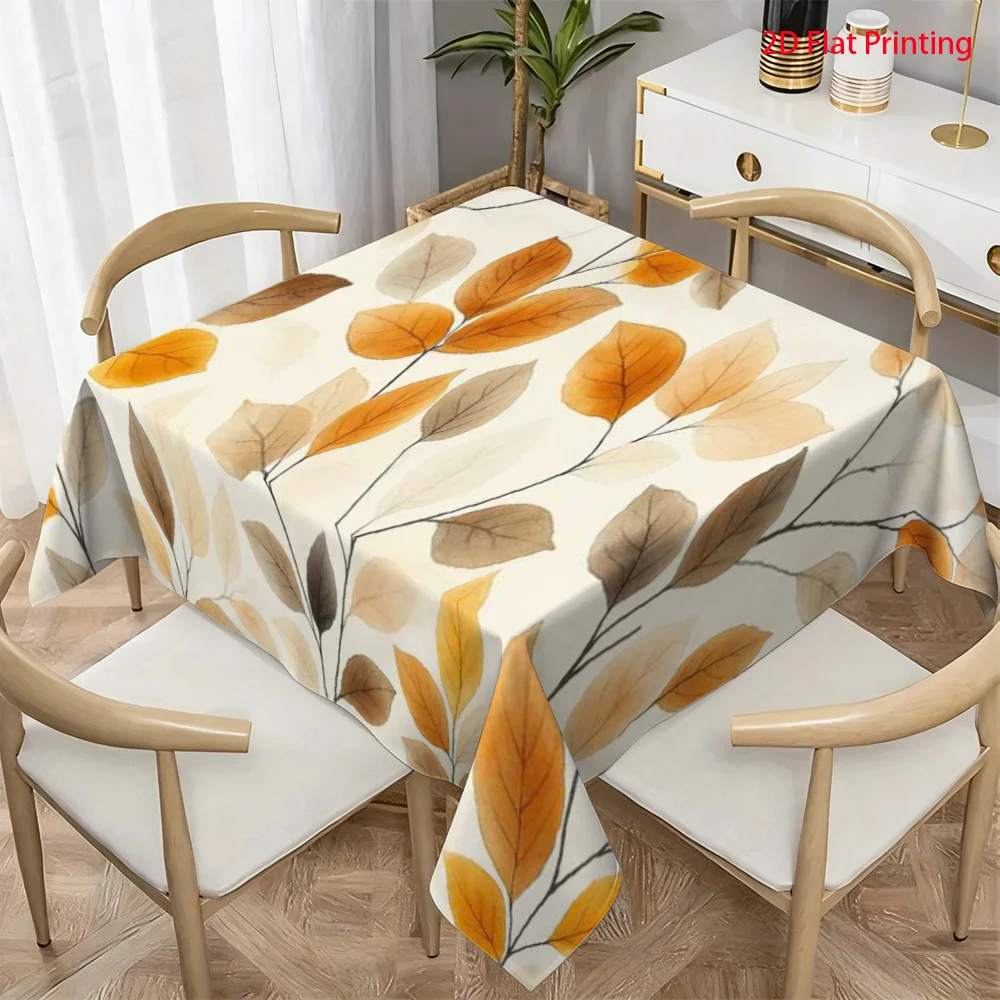 A rectangular tablecloth. High-quality washable tablecloth with autumn leaf pattern.
