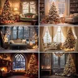 Bonvvie Christmas Photography Background Window Fireplace Xmas Tree Gift Family Party Decor Baby Portrait Backdrop Photo Studio