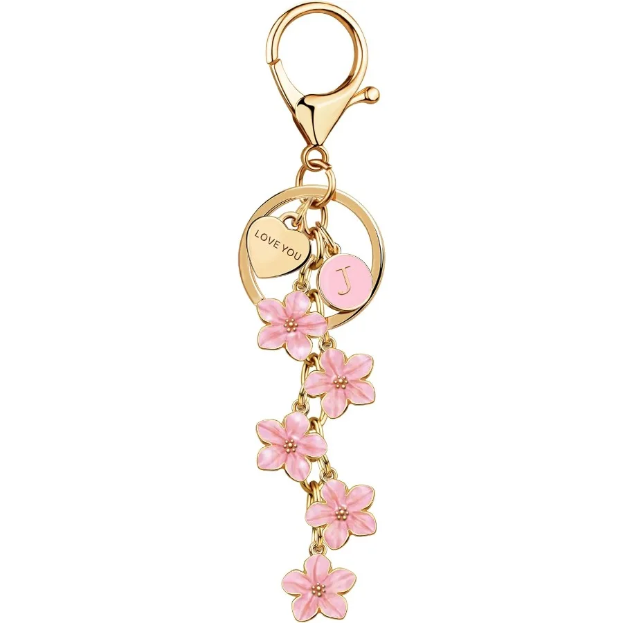 

Suweibuke Cute Initial Letter Keychain with Love You Heart Enamel Flower Charm for Key Handbag Backpack Women Girls Gifts