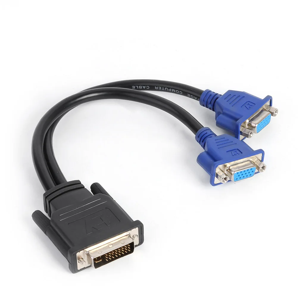 DVI-I 24+5 Pin Male to 2 Dual VGA 15Pin Female Monitor Adapter Splitter Cable Signal Transmission Direction Irreversible for PC