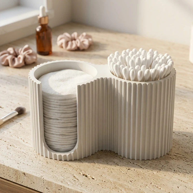 Striped Makeup Organizer, Creative Swab Holder, 2-In-1 Bathroom Swab Box, Countertop Decluttering Item