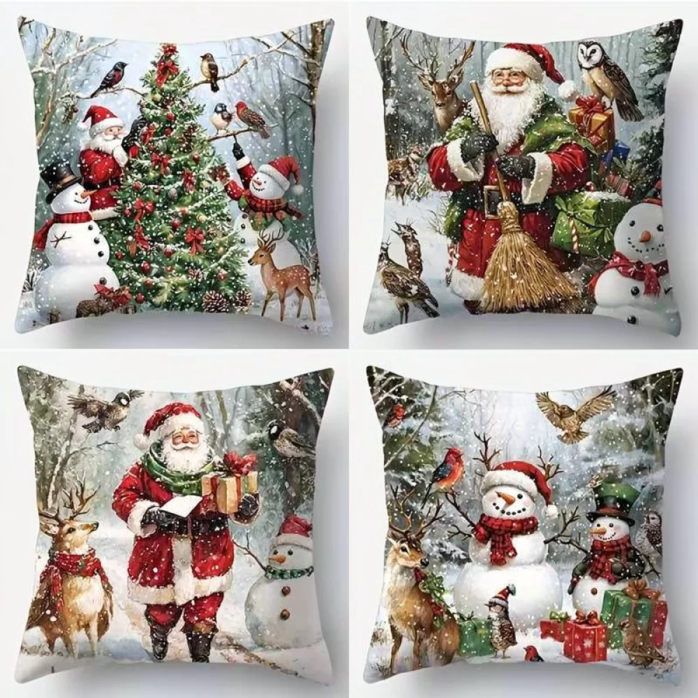 Santa Claus Pillow Case Christmas Decorative Cushion Cover Soft Plush Throw Pillow Slipcover For Home Living Room Decor
