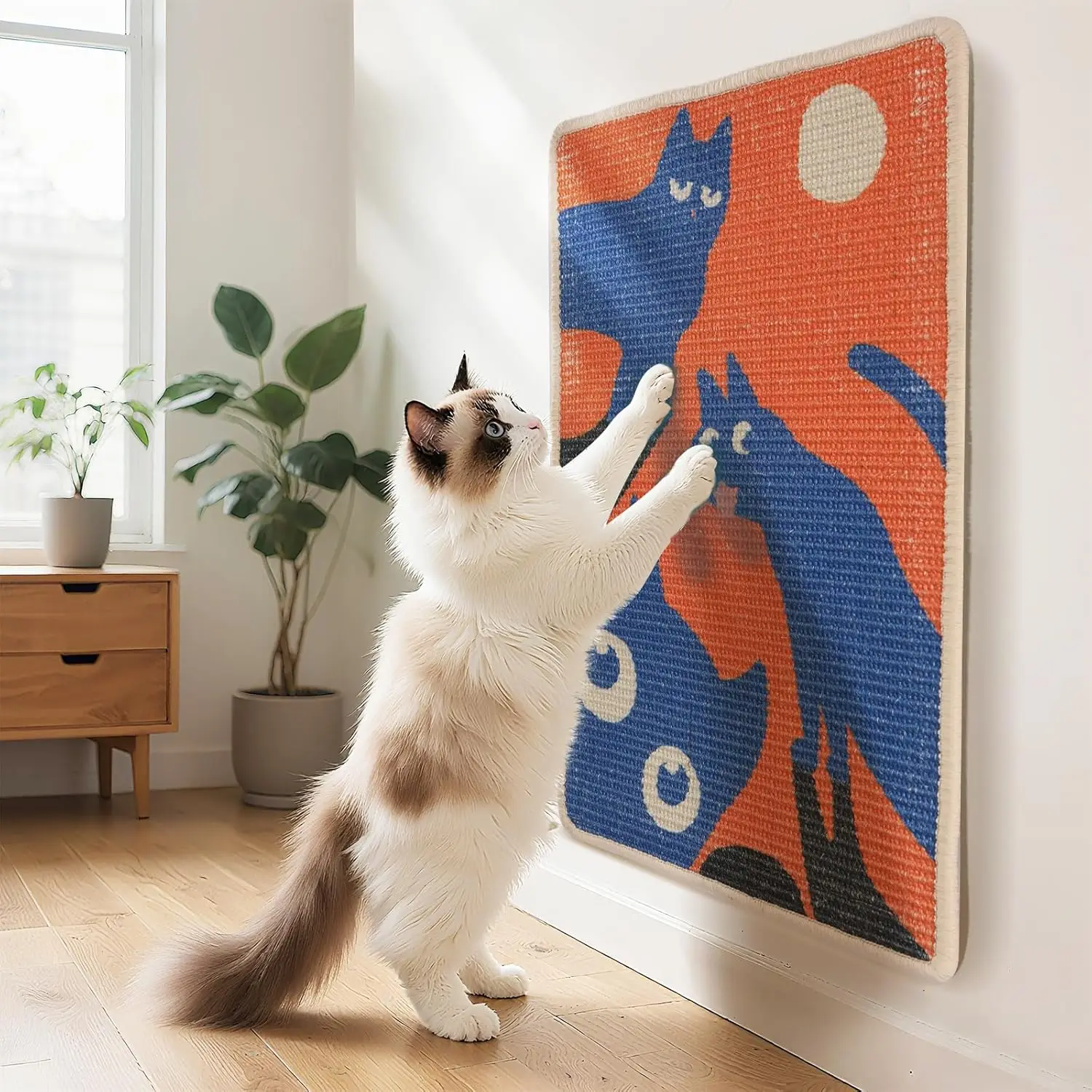 

3-in-1 Sisal Cat Scratcher Mat 23.6x15.7'' Protects Carpet Couch & Furniture with Sticker Tape, Floor & Wall Cat Scratch