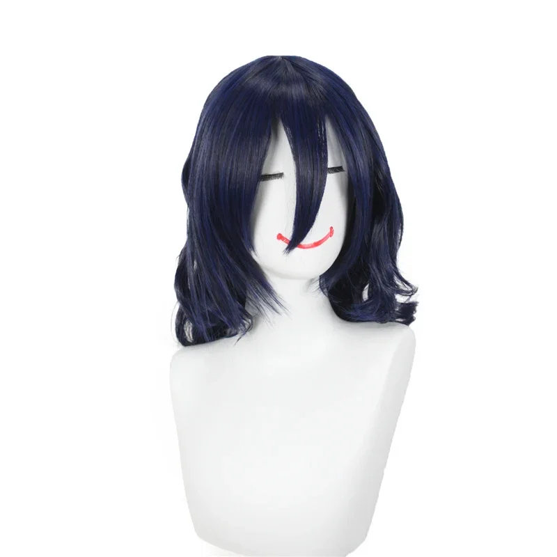 Game Yandere Simulator Oka Ruto Long Deep Blue Curly Wavy Cosplay Wig Heat Resistant Synthetic Hair Role Play Wigs + Wig Cap