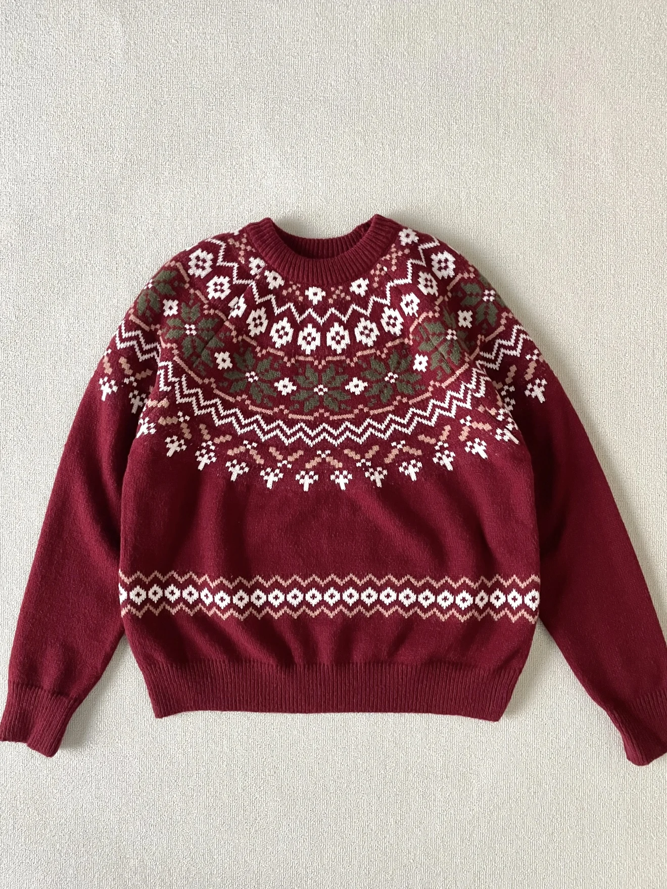 

Cisas Fair Isle Knit round Ne Sweater ex Winter Soft Lazy Casual Versatile Wide Sweater Couple Matching Polyester F...