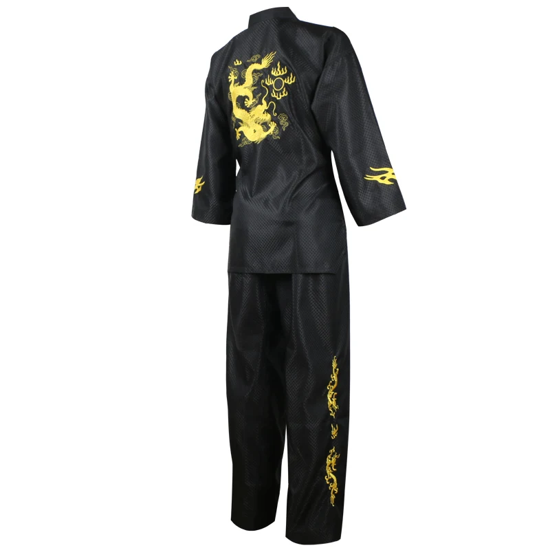 Dragon Professional Black Taekwondo Uniform Men Unisex Coach Black Belt Karate Martial Arts Adult WTF Clothes Long Sleeve Dobok