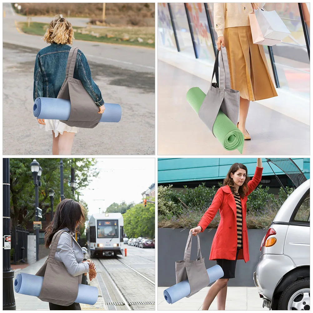 

Large Tote Mat Carrier Tote Bag Canvas Grey Yoga Mat Storage Pouch Single Shoulder Bag Sports Yoga Fitness