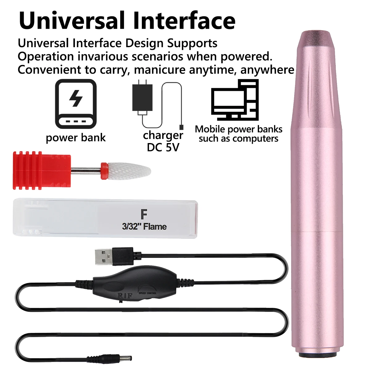 12000RPM Wire Nail Drill Polishing Pen USB Interface Rechargeable Nail Drill Machine Set Portable Manicure Drill Salon Tool