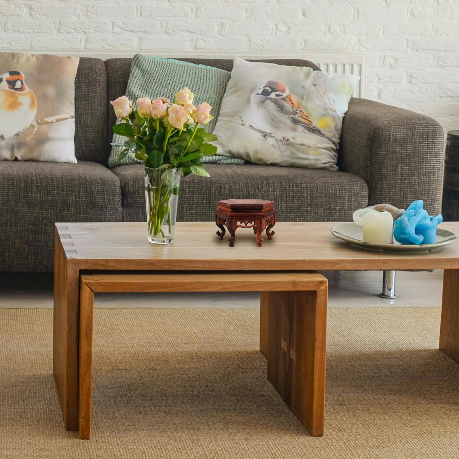 

Wood Flowerpot Base Stable Indoor Outdoor Stone Crafts Display Stand Plant Holder Rustic Display Rack Flowerpot Stand