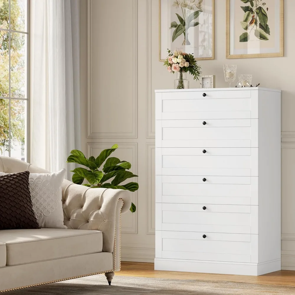 Exquisite White 6 Drawer Dresser for Bedroom, 52 Tall Dresser & Chest of Drawers, 29 W Wood Drawer Chest, Modern Vertical Storag