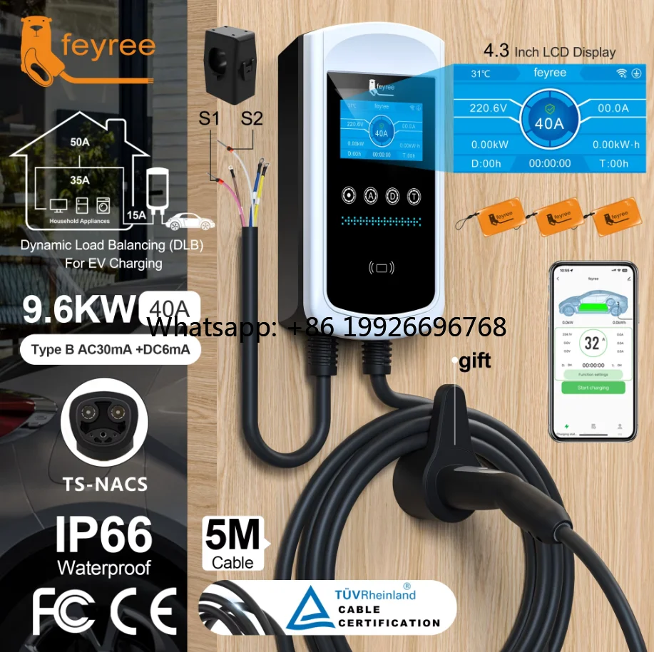 

Feyree 9.6kW 40A Single Phase EV Charging Station DLB NACS Charging Current for Home Station Smart AC EC Charger