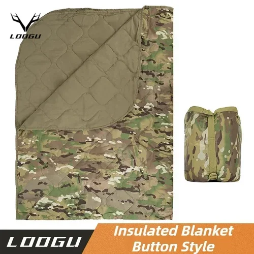 Imagen 1 del producto LOOGU Colcha de camuflaje al aire libre, manta de siesta multifuncional para acampar, edredón acolchado de picnic con botones, estera de camping, suministros de camping