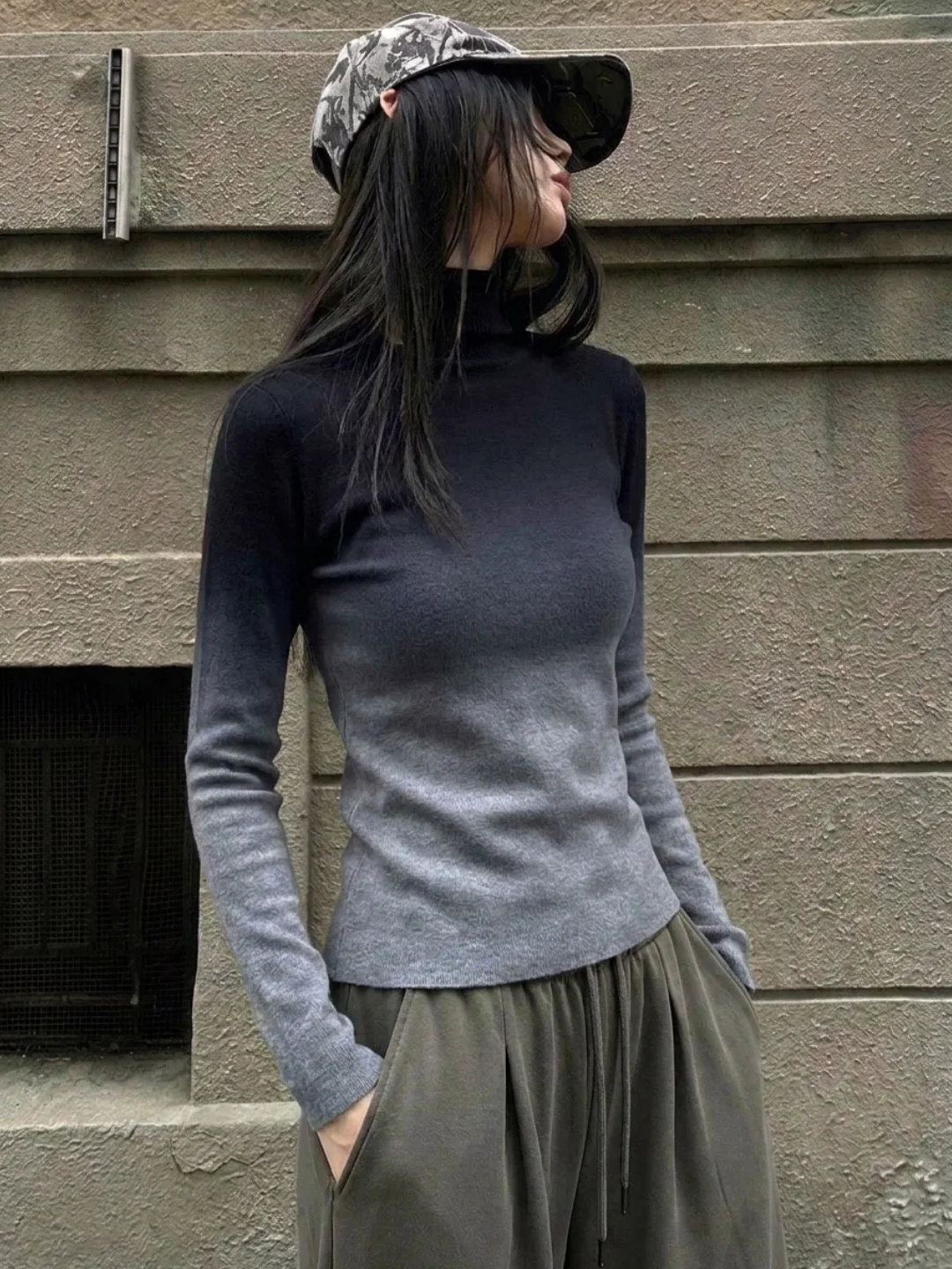 Women's High Neck Knitted Base Shirt Gradient Color Long Sleeve Slim Fit Inner Wear Autumn Winter New Style Fashionable Top