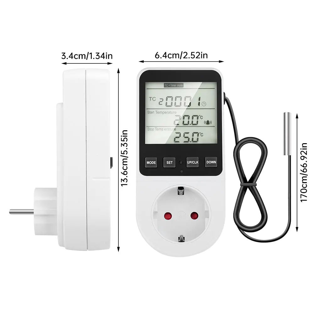 DIYmore Temperature Controller Socket Digital Thermostat 120/220V Timer Socket Outlet Heating Cooling Switch With Sensor Probe