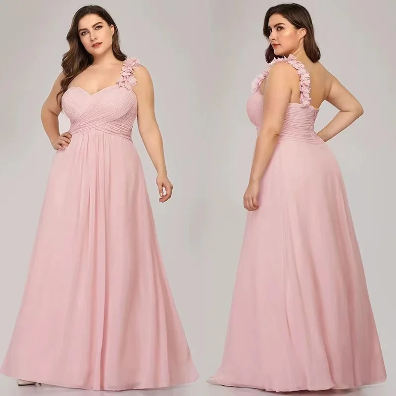 

New Design Solid Color Backless One Shoulder Pleated Chiffon Sleeveless Candy Colored Evening Dresses Bridesmaid Dresses